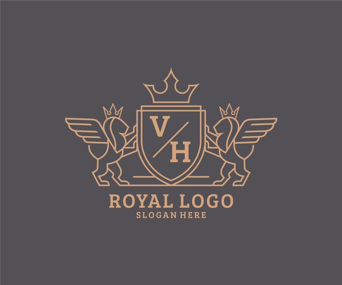 iniziale vh lettera Leone reale lusso stemma araldico logo modello nel vettore arte per ristorante, regalità, boutique, bar, Hotel, araldico, gioielleria, moda e altro vettore illustrazione.
