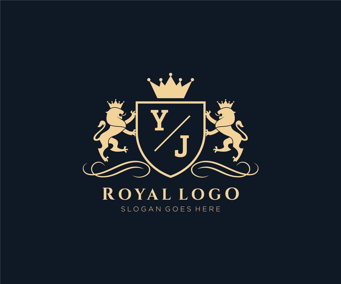 iniziale yj lettera Leone reale lusso stemma araldico logo modello nel vettore arte per ristorante, regalità, boutique, bar, Hotel, araldico, gioielleria, moda e altro vettore illustrazione.