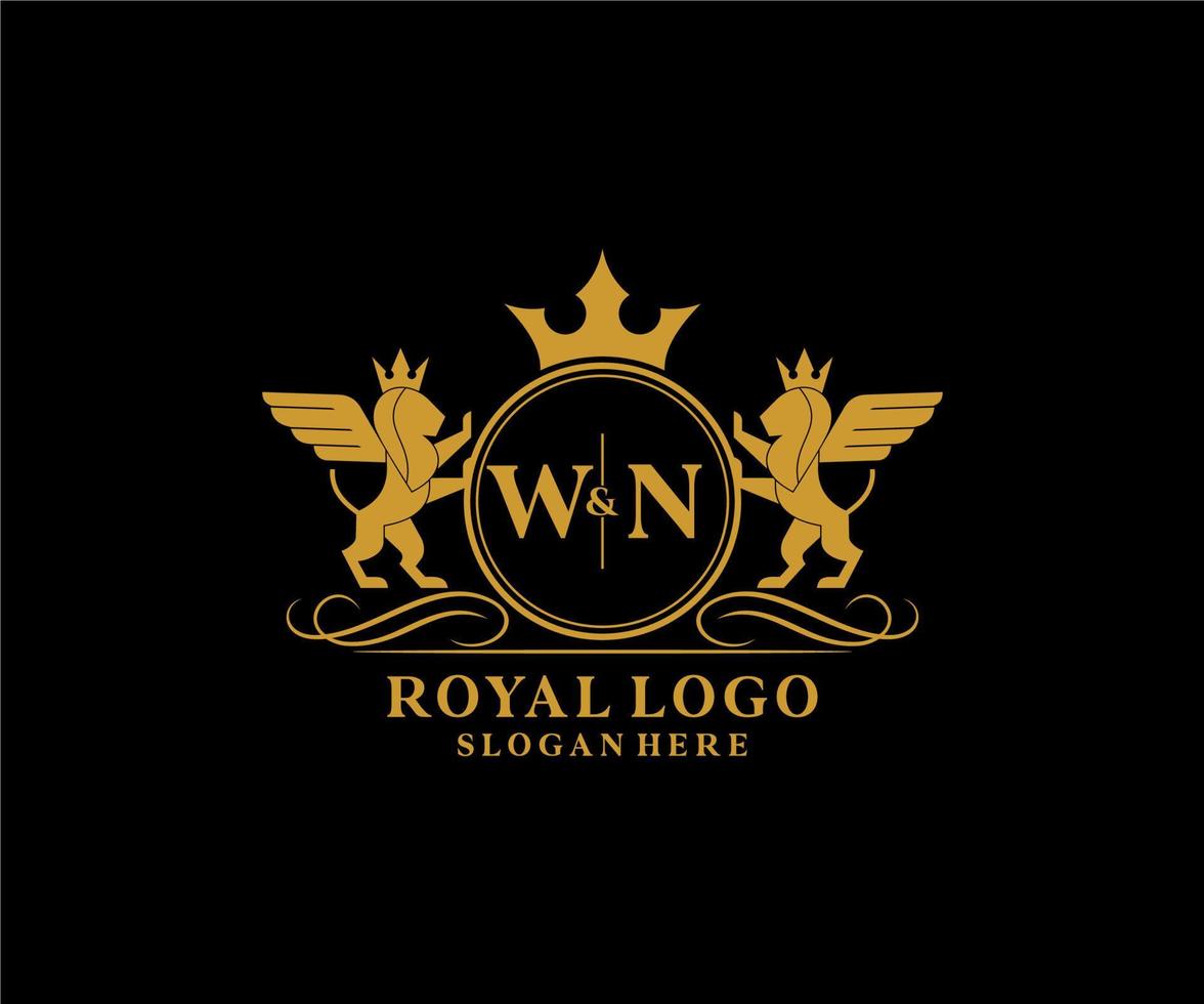 iniziale wn lettera Leone reale lusso stemma araldico logo modello nel vettore arte per ristorante, regalità, boutique, bar, Hotel, araldico, gioielleria, moda e altro vettore illustrazione.