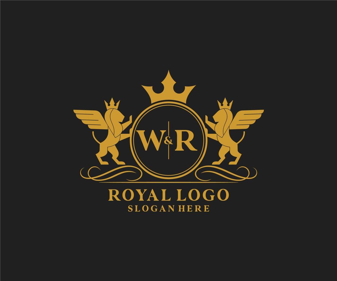 iniziale wr lettera Leone reale lusso stemma araldico logo modello nel vettore arte per ristorante, regalità, boutique, bar, Hotel, araldico, gioielleria, moda e altro vettore illustrazione.