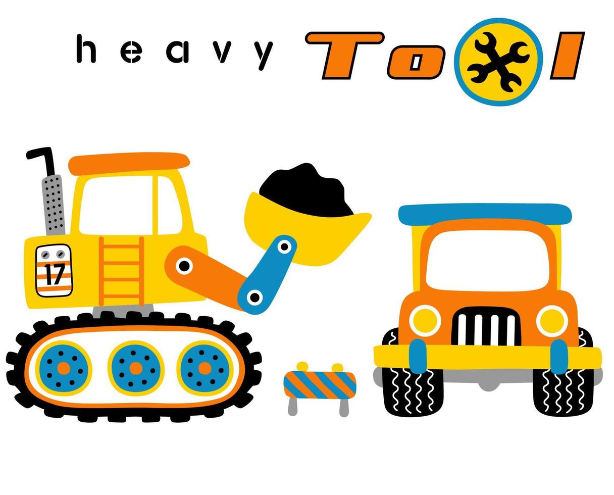 costruzione veicoli, terna caricatore e cumulo di rifiuti camion, vettore cartone animato illustrazione