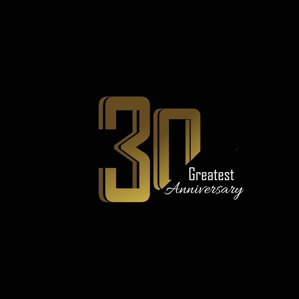 30 anni di anniversario logo modello vettoriale illustrazione design oro e nero