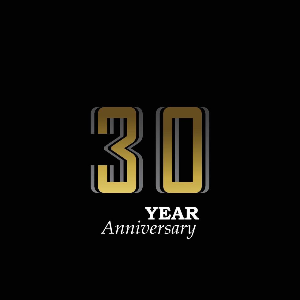 30 anni di anniversario logo modello vettoriale illustrazione design oro e nero