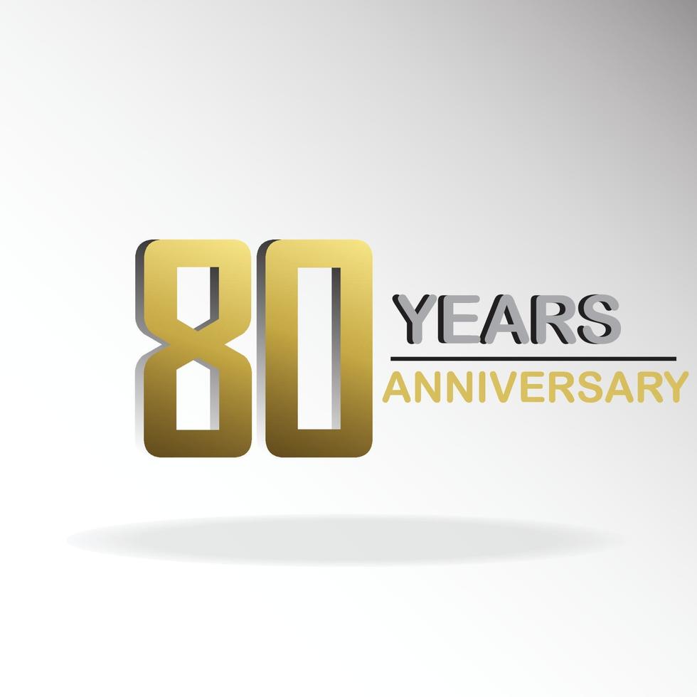 80 anni anniversario logo modello vettoriale illustrazione design oro e bianco