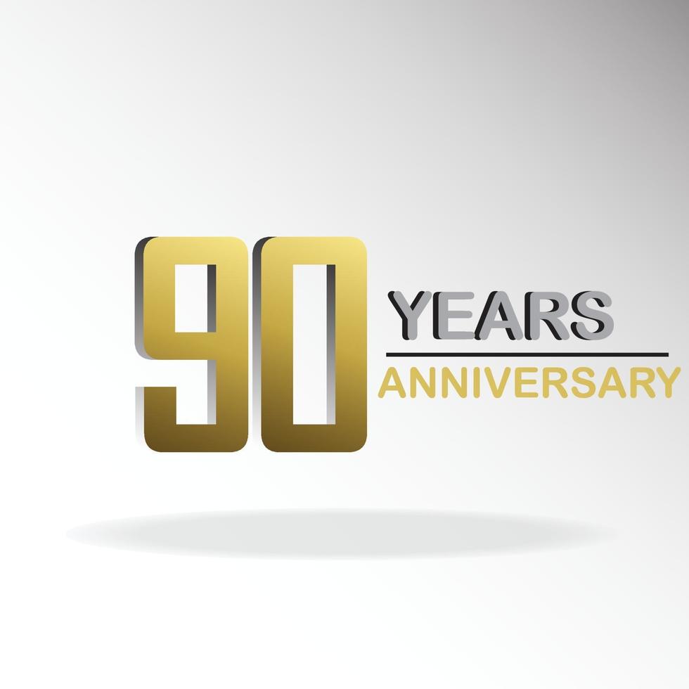 90 anni anniversario logo modello vettoriale illustrazione design oro e bianco