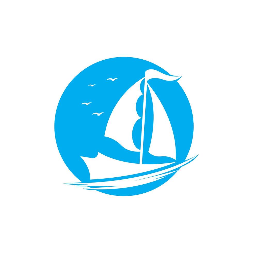 barca a vela barca su mare oceano onda con logo design vettore