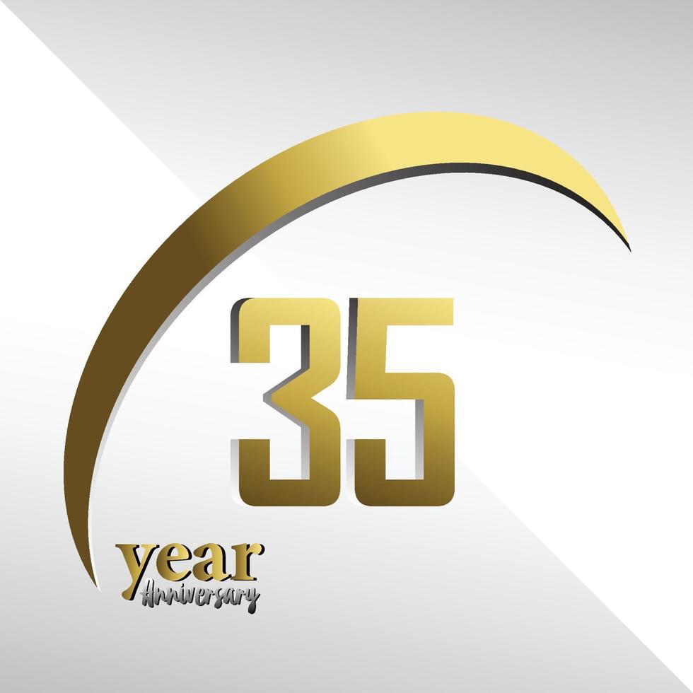 35 anni di anniversario logo modello vettoriale illustrazione design oro e bianco