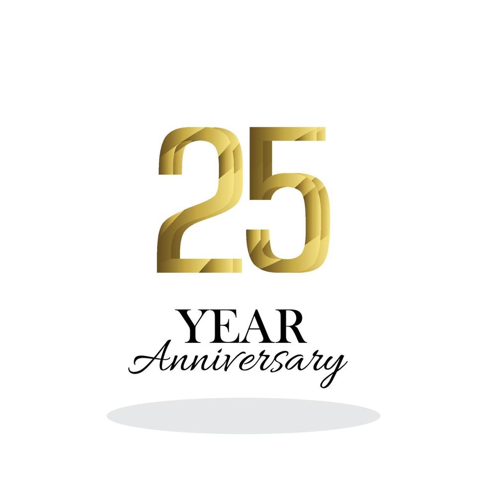 25 anni di anniversario logo modello vettoriale illustrazione design oro e bianco