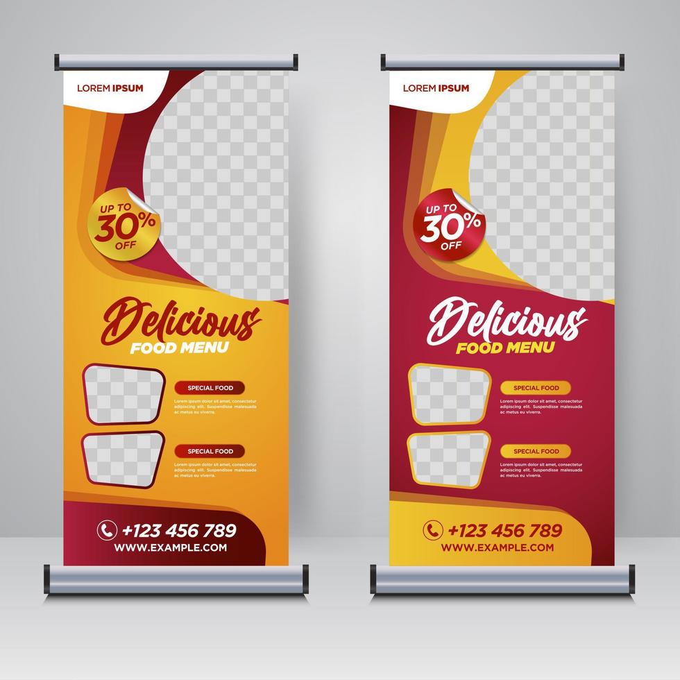 cibo e ristorante roll up banner modello di progettazione vettore