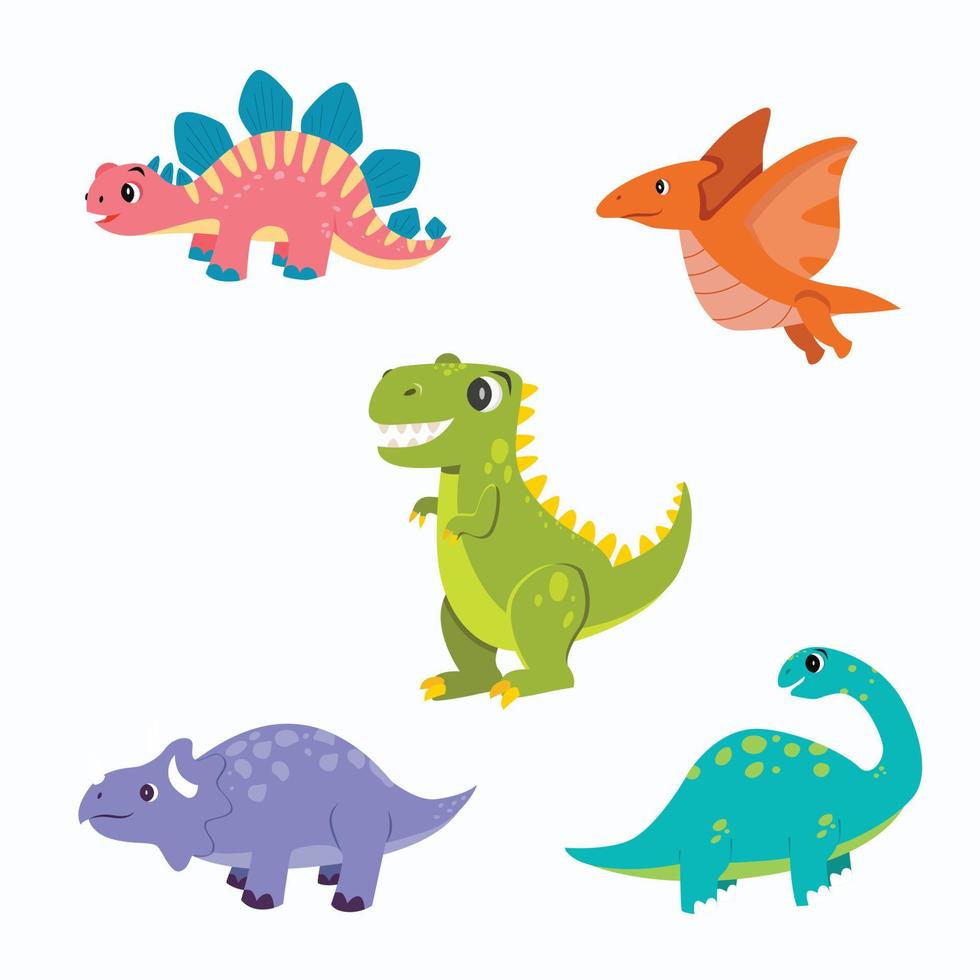 impostato di dinosauro personaggio per bambini e bambini Prodotto. piatto vettore illustrazione.