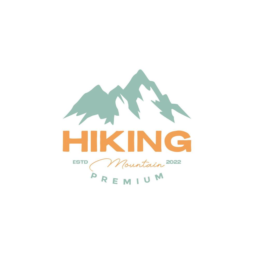 escursioni a piedi montagna picco alto collina all'aperto pietre Vintage ▾ retrò logo design vettore icona illustrazione
