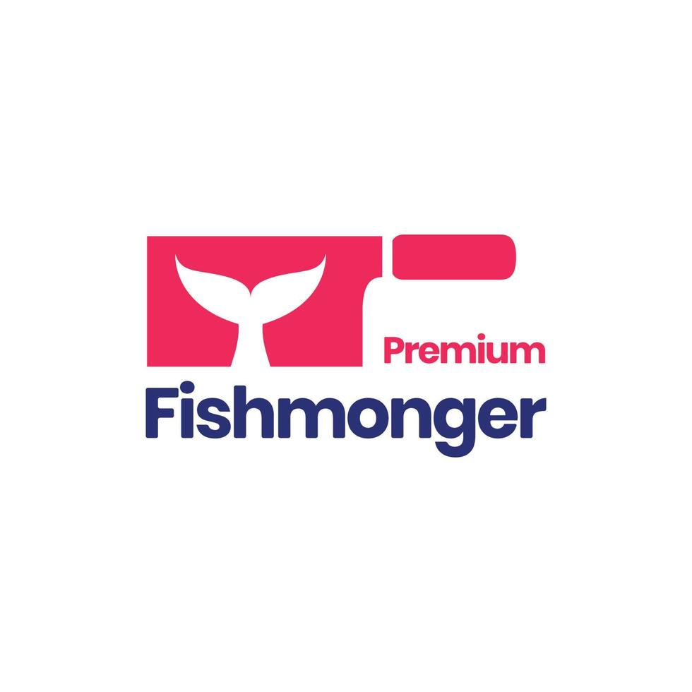 pescivendolo pesce vendita memorizzare coltello fresco cibo logo design vettore icona illustrazione