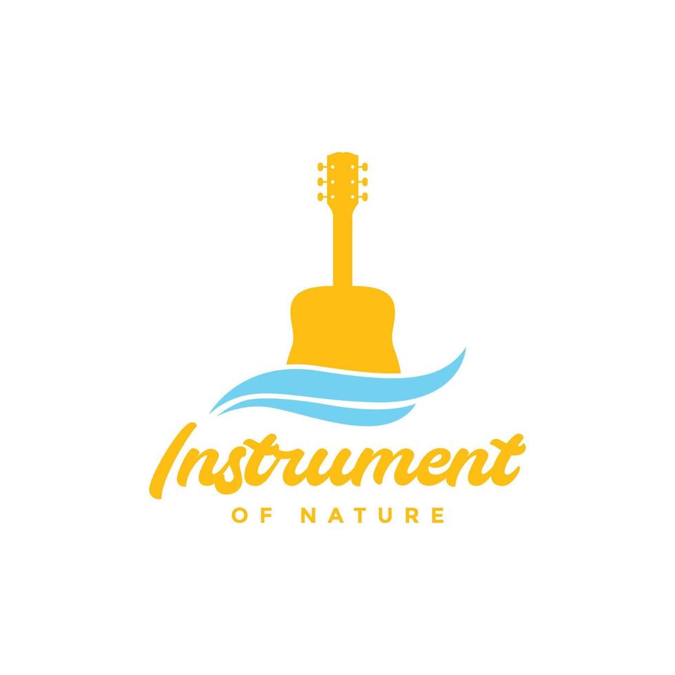 natura acqua all'aperto musica strumento acustico chitarra logo design vettore icona illustrazione