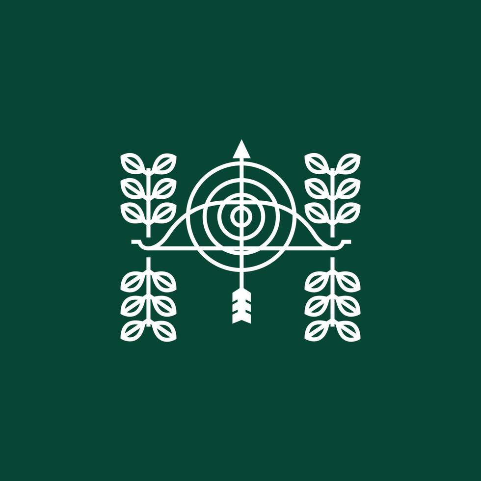 frecce chiuso le foglie natura caccia all'aperto minimo linea logo design icona vettore illustrazione