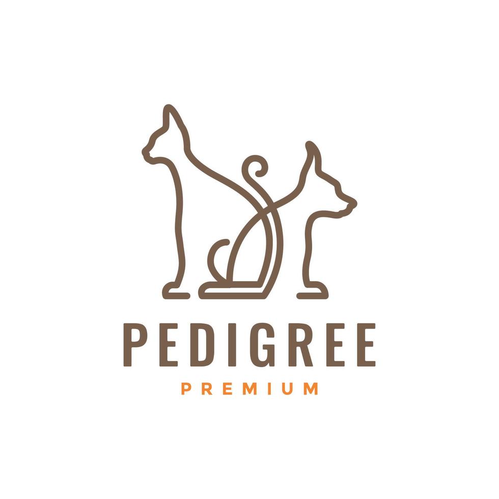 animale animali domestici gatti sphynx gatto e cane amico pedigree linea arte minimalista moderno logo design vettore