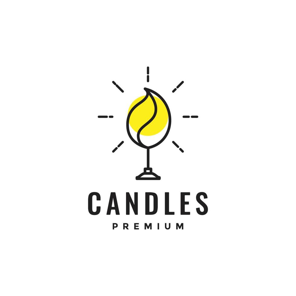 candela fuoco fiamma luminosa brillare minimalista linea logo design vettore icona illustrazione