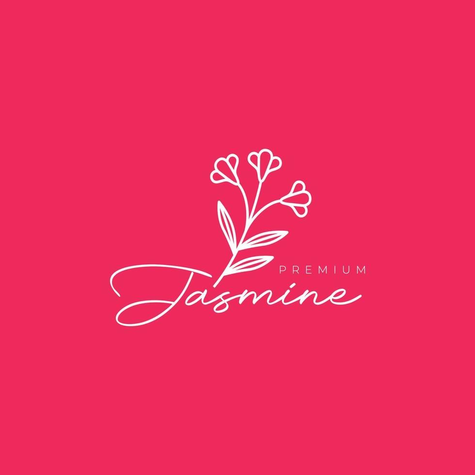 femminile bellezza fiori gelsomino minimalista linea arte logo design icona vettore illustrazione