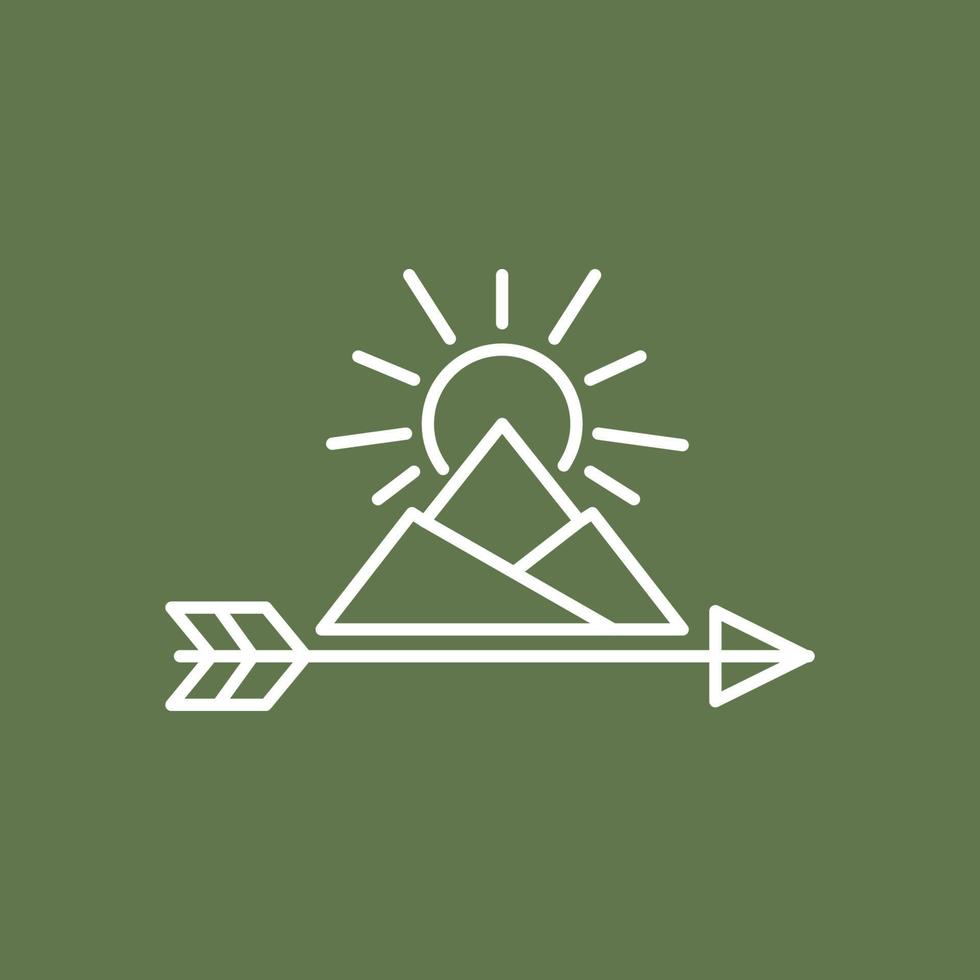 frecce bussola all'aperto montagna escursioni a piedi sole spazzola minimalista linea logo design vettore icona illustrazione