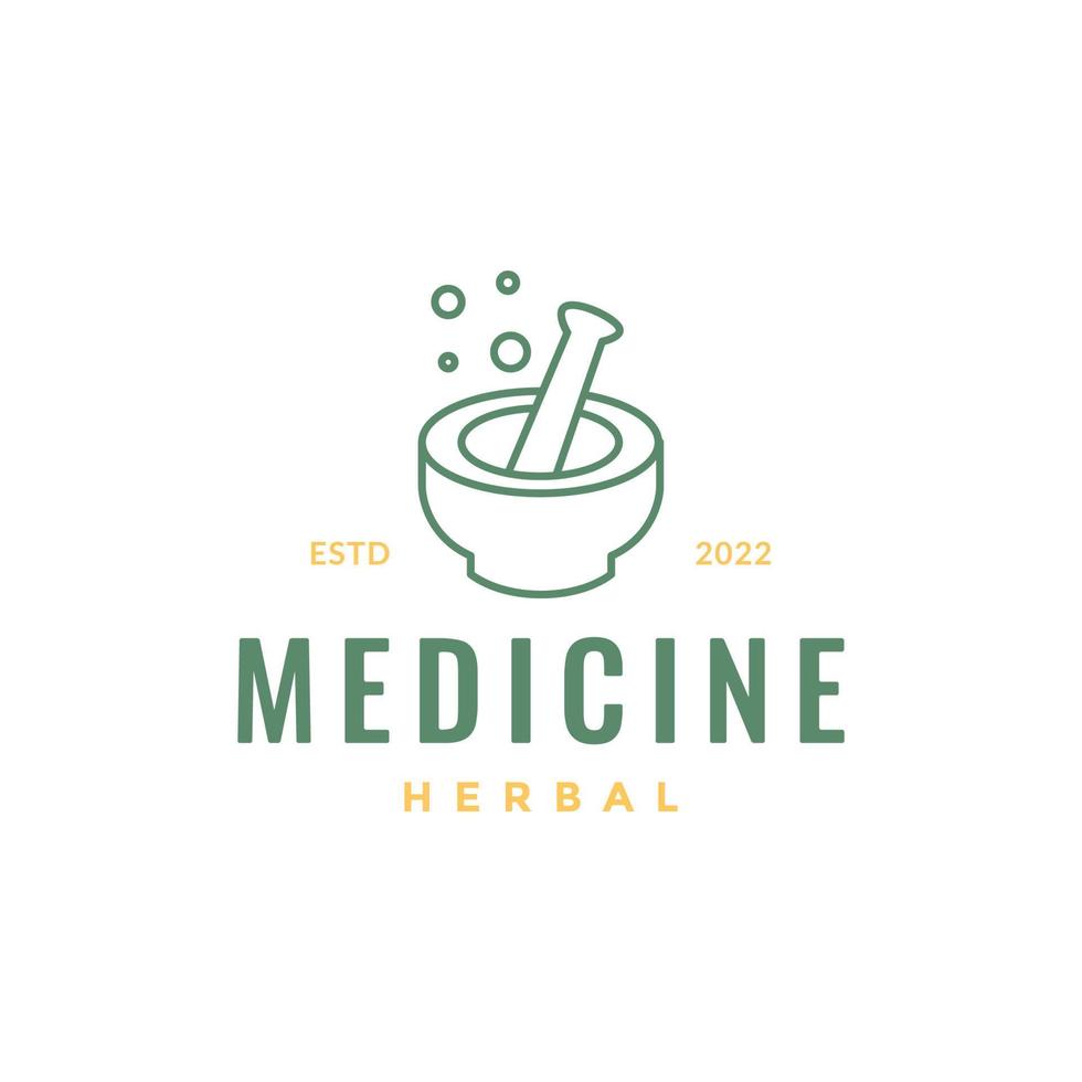 tradizionale natura medicina erbaceo le foglie ciotola linea minimo logo design vettore