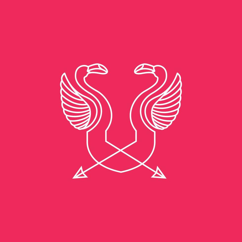 arte uccello scuoiamento fenicottero frecce linea moderno minimalista logo design vettore