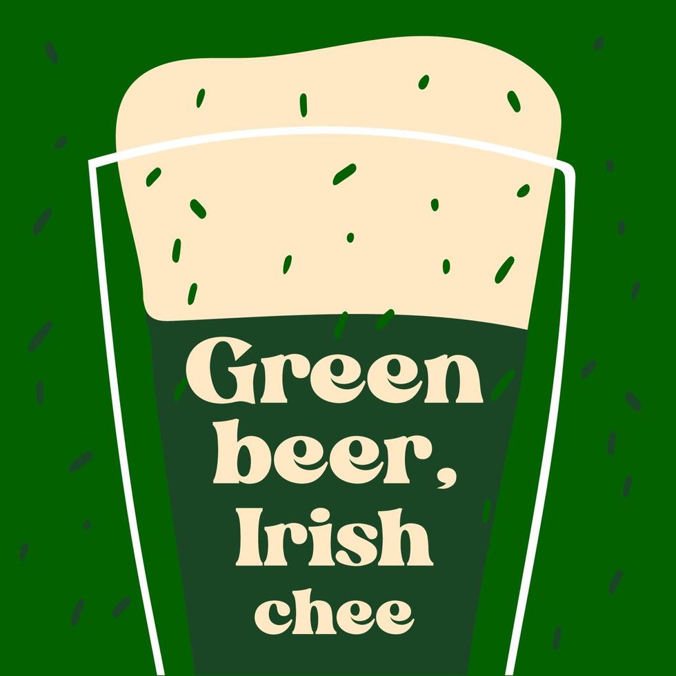 verde birra, verde qualunque cosa testo con illustrazione stilizzato boccale di birra su verde sfondo vettore
