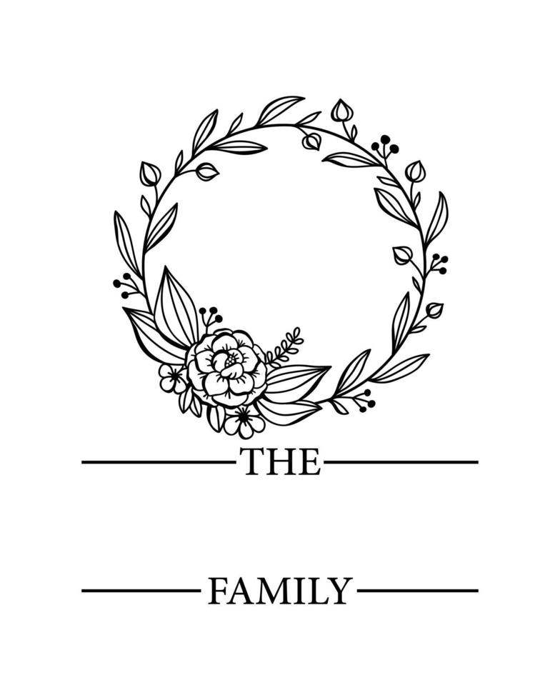 mano lettering famiglia nome monogramma Diviso monogramma il famiglia benvenuto casa cartello nozze floreale ornamento ghirlanda confine telaio saluto carta invito vettore