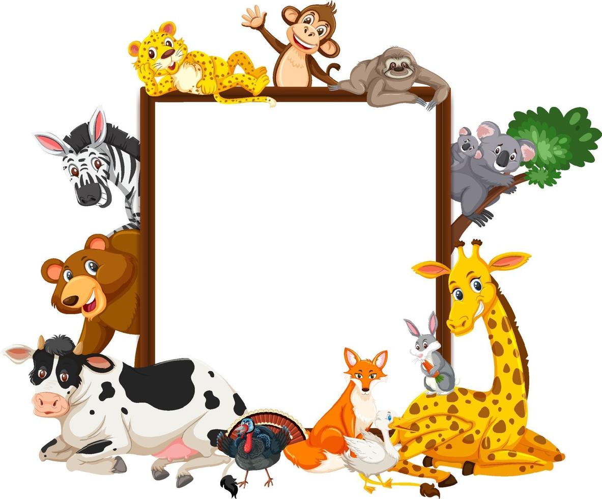 banner vuoto con molti diversi animali selvatici vettore