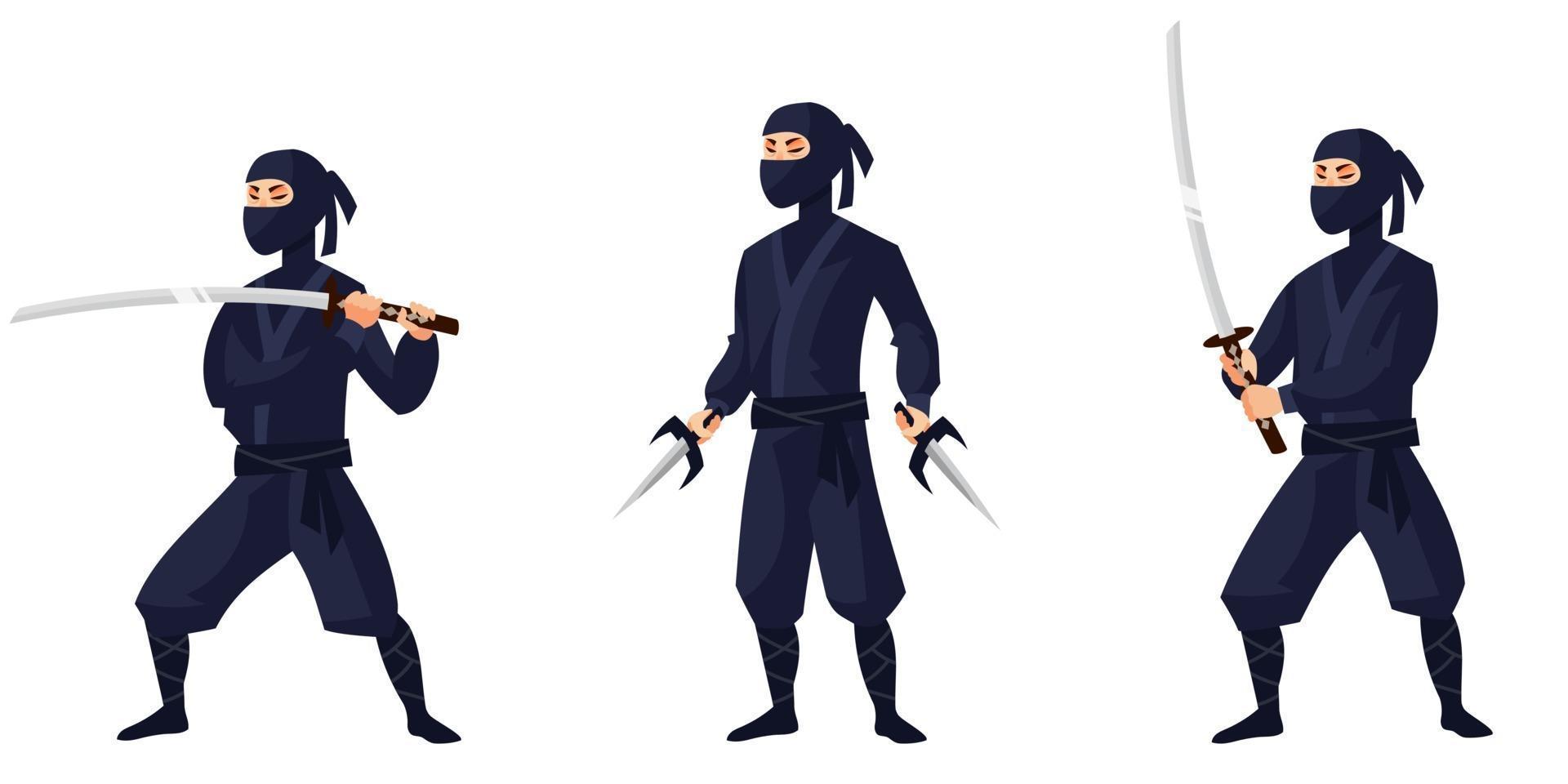 ninja in diverse pose. vettore