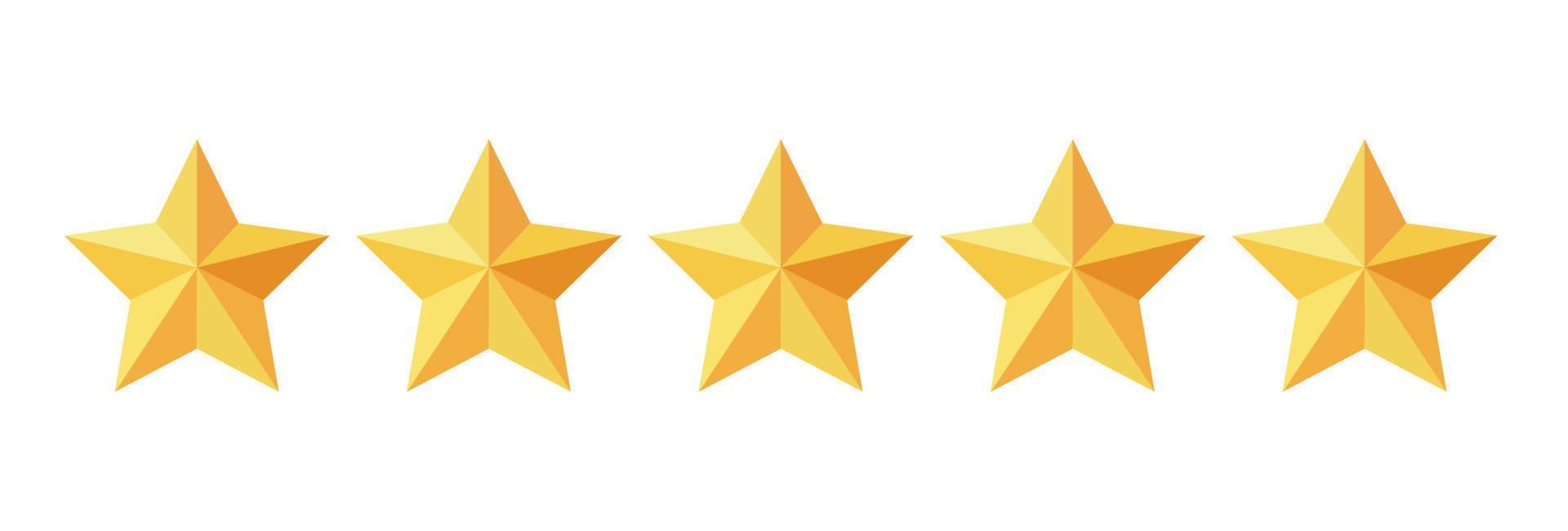 cinque stelle valutazione pulsante. giallo valutazione stelle su bianca sfondo. vettore