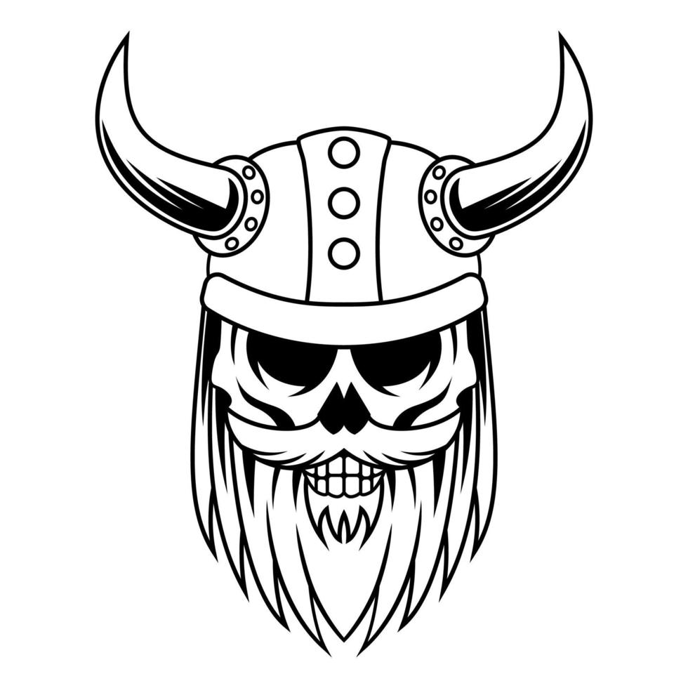 vichingo cranio vettore vecchio uomo nero e bianca portafortuna logo design modello illustrazione