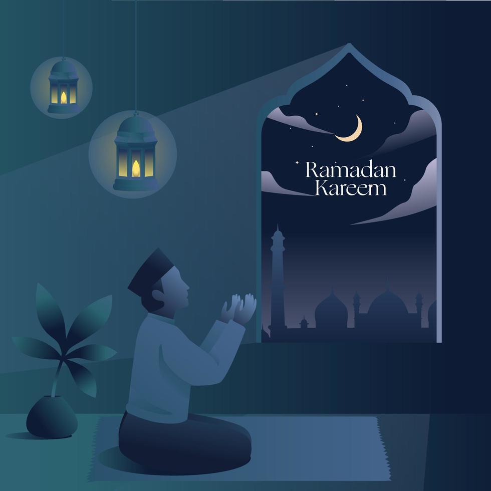 Ramdan kareem saluto con uomo preghiere nel il moschea vettore