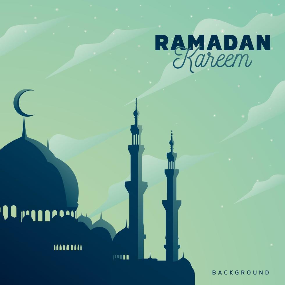 Ramadan kareem design saluto carta moschea verde blu colore vettore