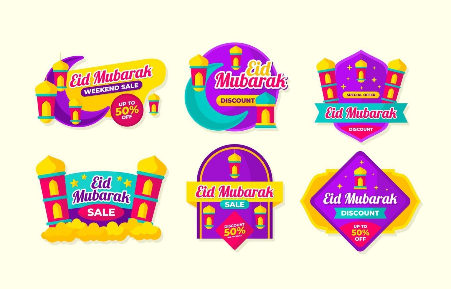 collezione di etichette eid mubarak vettore