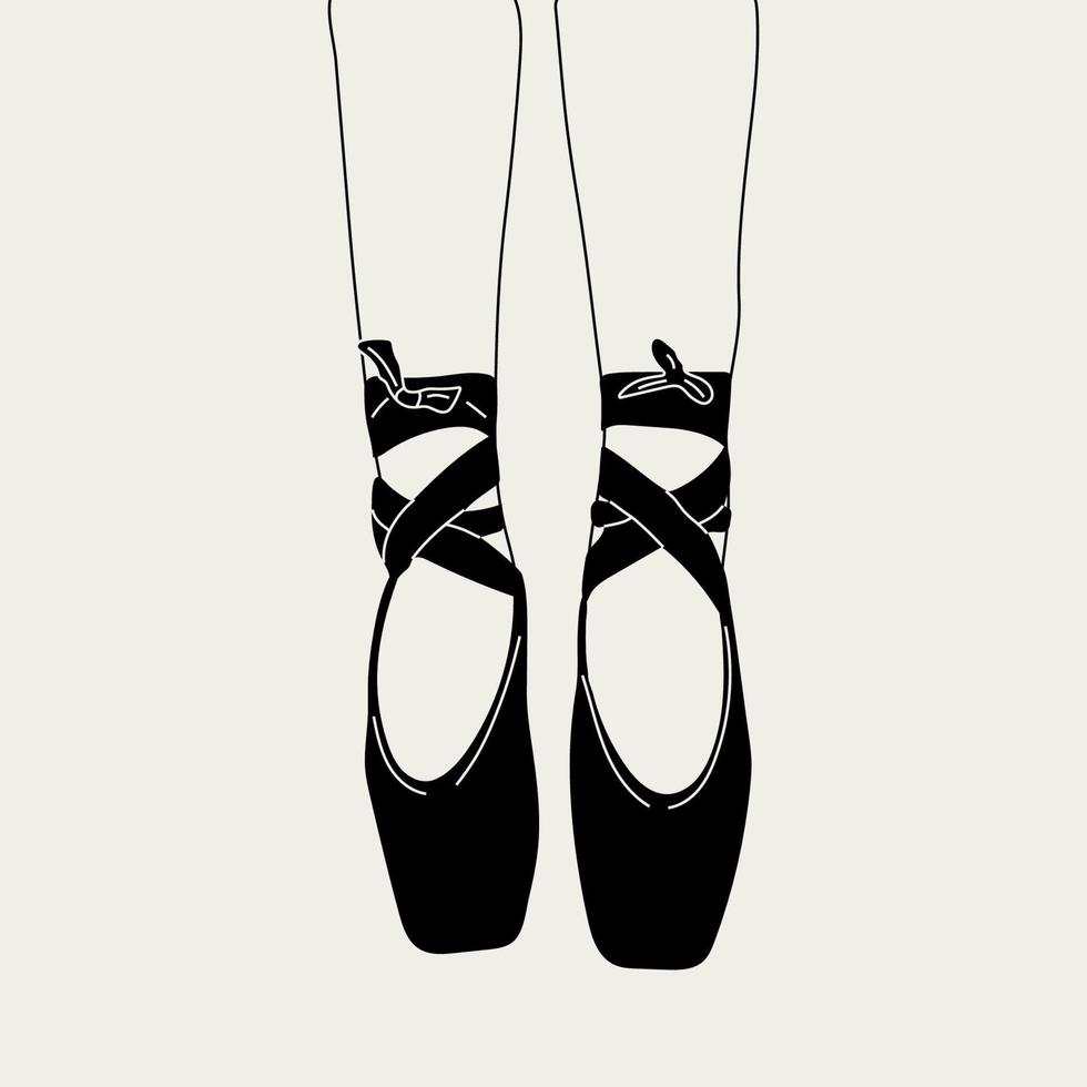 pointe scarpe, schizzo mano disegnato illustrazione. ballerina su il rosa pointes nel monocromatico stile. artista o donna nel il balletto studio. vettore