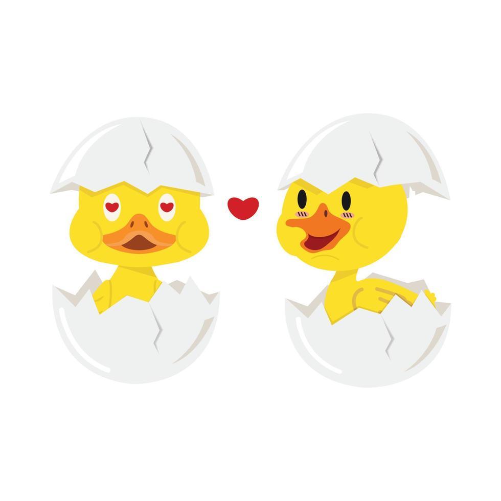 cartone animato anatra coppia nel amore nel uovo piatto vettore