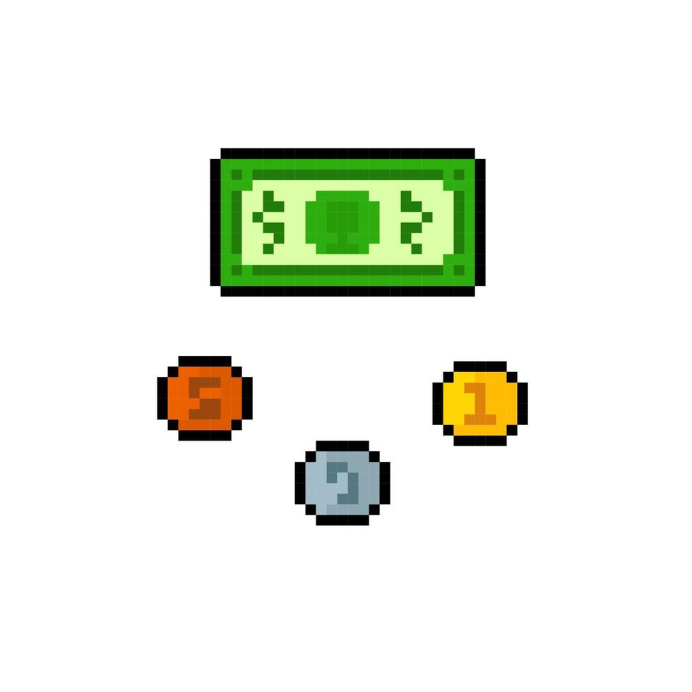 i soldi impostato nel pixel arte stile vettore