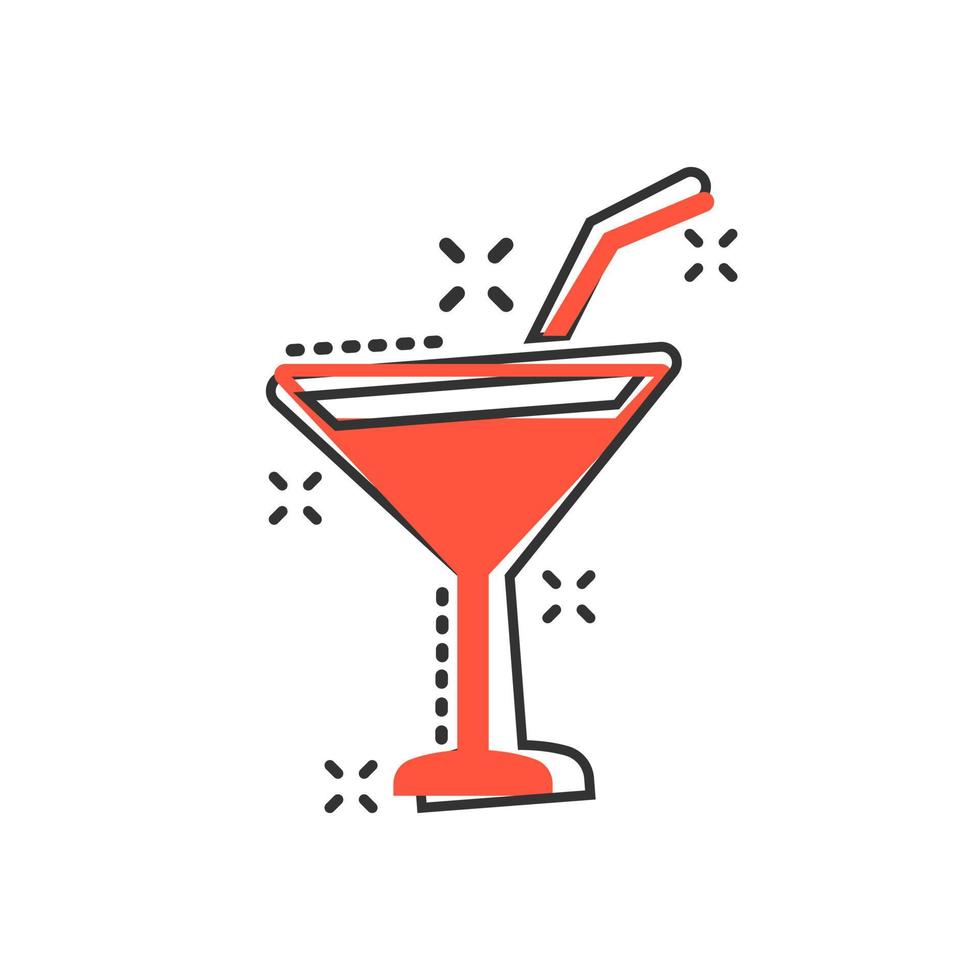 alcool cocktail icona nel comico stile. bevanda bicchiere vettore cartone animato illustrazione su bianca isolato sfondo. Martini liquido attività commerciale concetto spruzzo effetto.