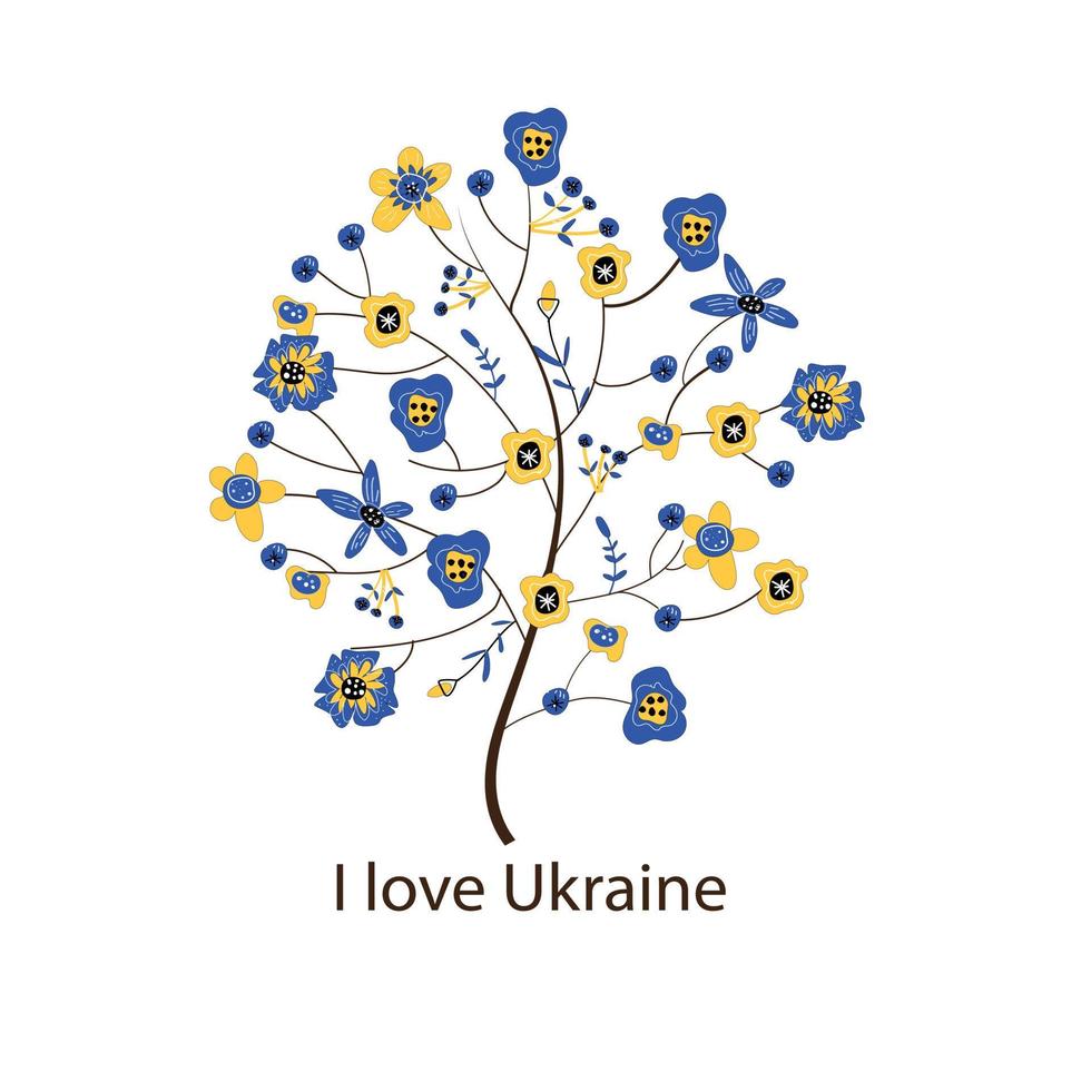 io amore Ucraina. albero nel il modulo di un' ucraino bandiera colore ornamento. rendere pace. vettore