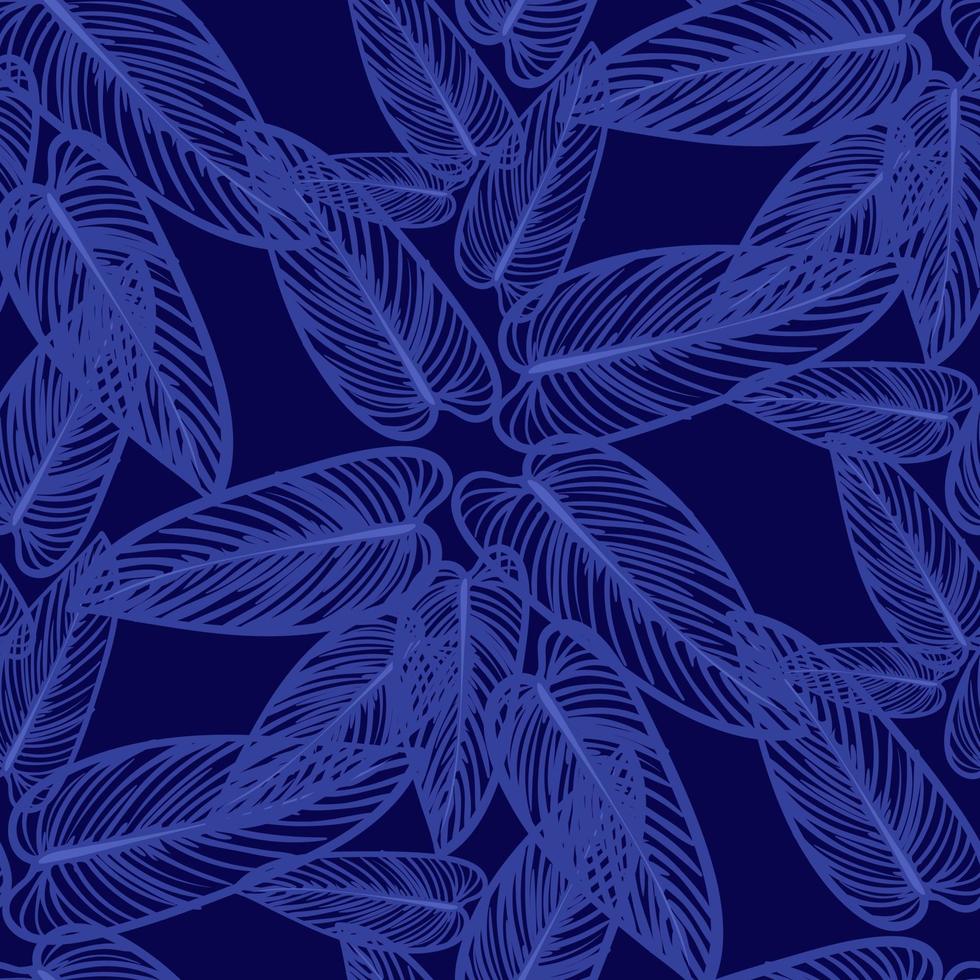 tropicale foglia sfondo, lussuoso natura foglie, blu Banana foglia linea disegno, disegnato a mano schema design per tessuto, Stampa, coperchio, bandiera e invito, vettore illustrazione. stampa su tessuto
