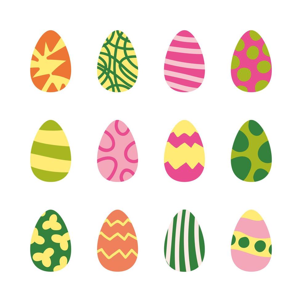 Pasqua uova colorato impostare. mano disegnato ornamento vettore Pasqua uova. clip arte isolato su bianca sfondo. vettore azione illustrazione. design per tessile, decorazione, adesivi.