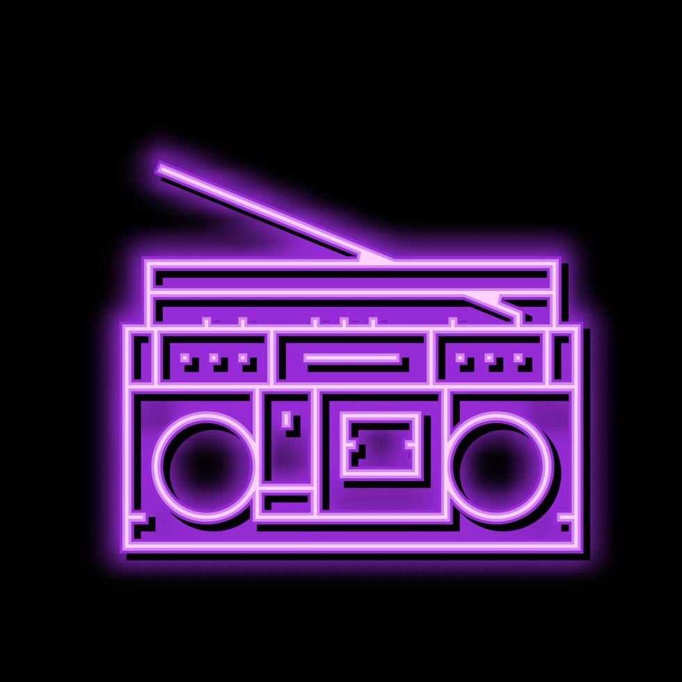 cassetta stereo Boombox giocatore neon splendore icona illustrazione vettore