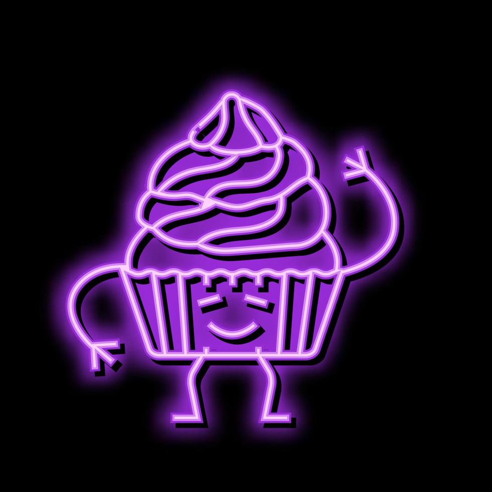 Cupcake dolce personaggio neon splendore icona illustrazione vettore