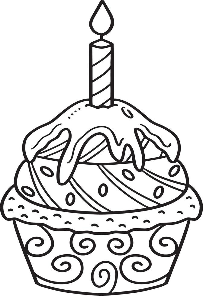 compleanno Cupcake isolato colorazione pagina per bambini vettore