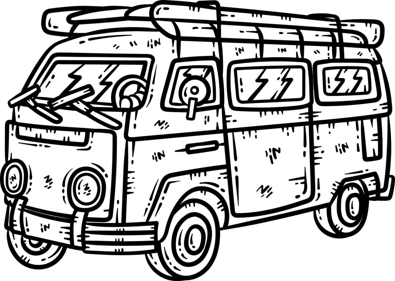 estate viaggio furgone linea arte colorazione pagina per adulto vettore