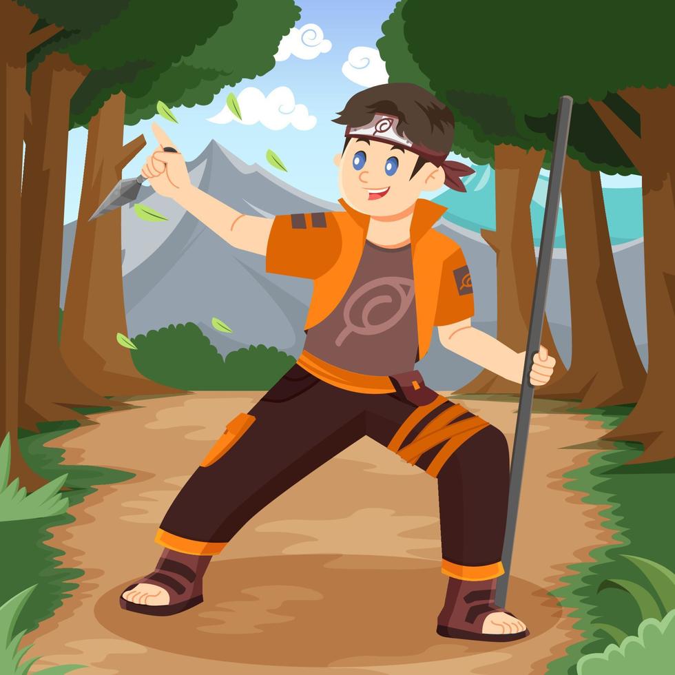 ninja ragazzo formazione nel il foresta vettore