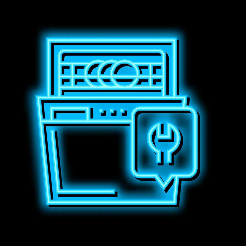 lavastoviglie riparazione neon splendore icona illustrazione vettore