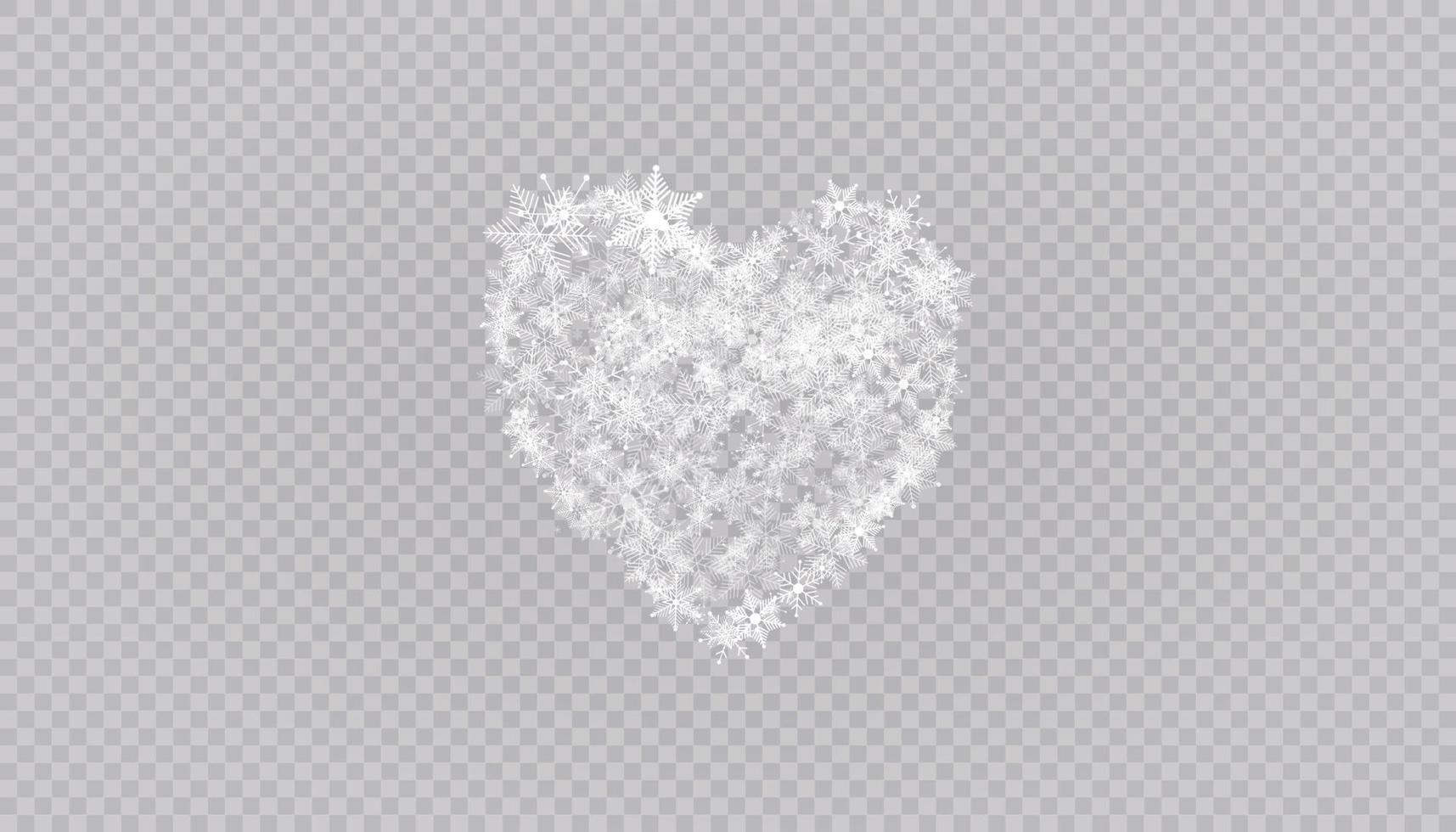 fiocchi di neve a forma di cuore in uno stile piatto in linee di disegno continue. traccia di polvere bianca. magico sfondo astratto isolato su sfondo. miracolo e magia. illustrazione vettoriale design piatto.