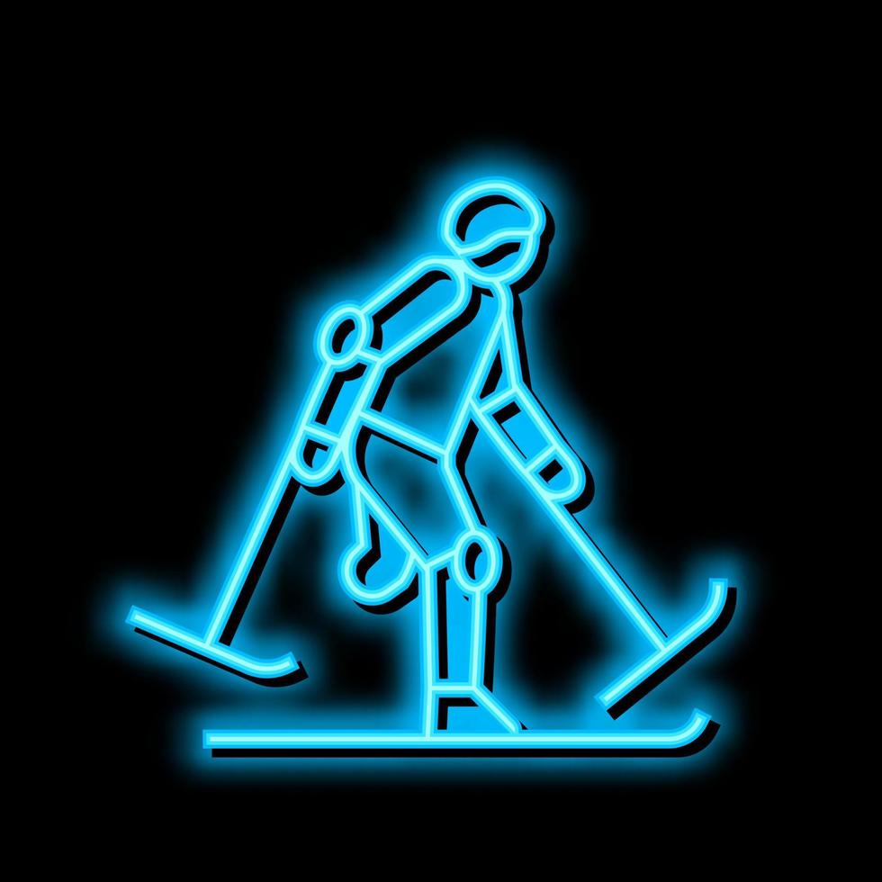 sciare portatori di handicap atleta neon splendore icona illustrazione vettore