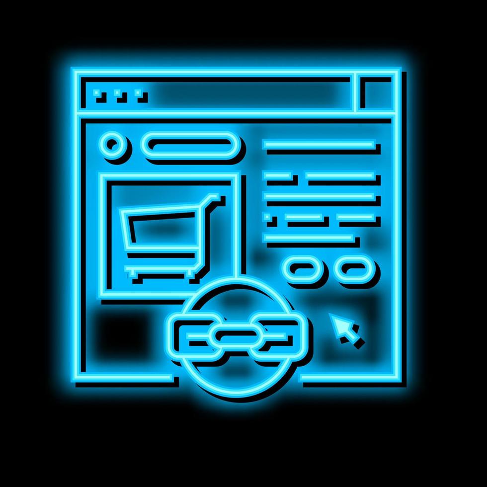 e-commerce collegamento edificio neon splendore icona illustrazione vettore