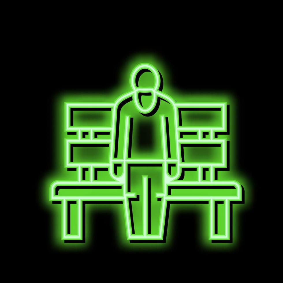 anziano uomo seduta su panchina neon splendore icona illustrazione vettore